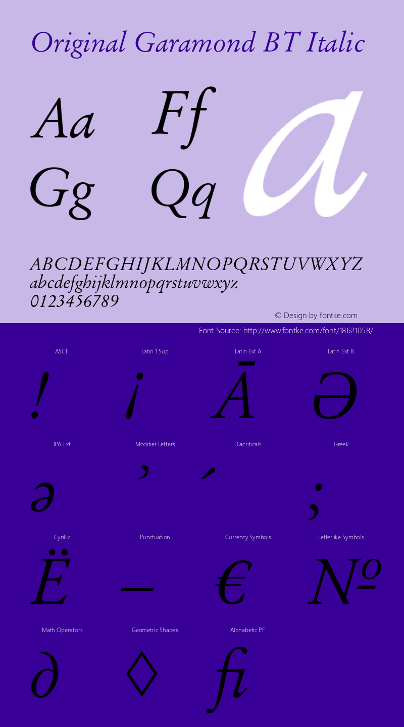 Original Garamond BT Italic Version 1.000 2006 initial release;com.myfonts.easy.paratype.original-garamond-bt.italic.wfkit2.version.3jGv图片样张