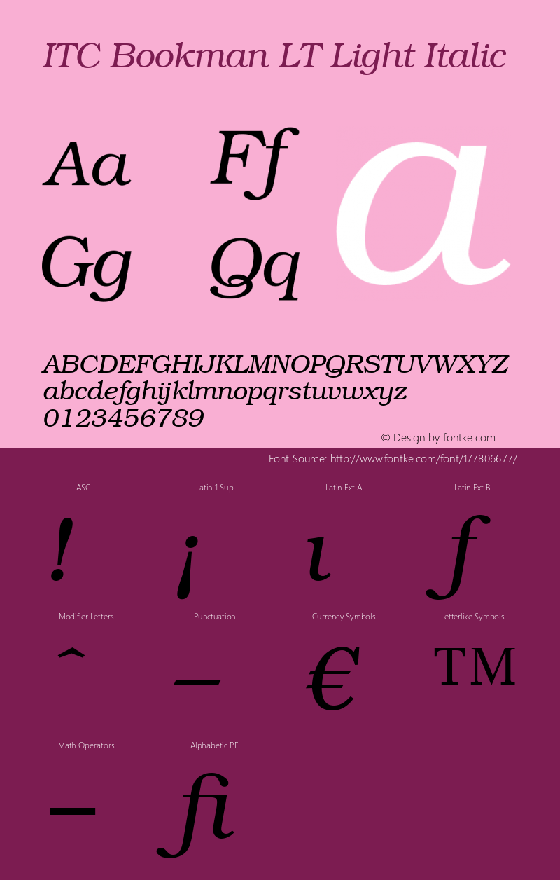 ITC Bookman LT Light Italic 006.000图片样张