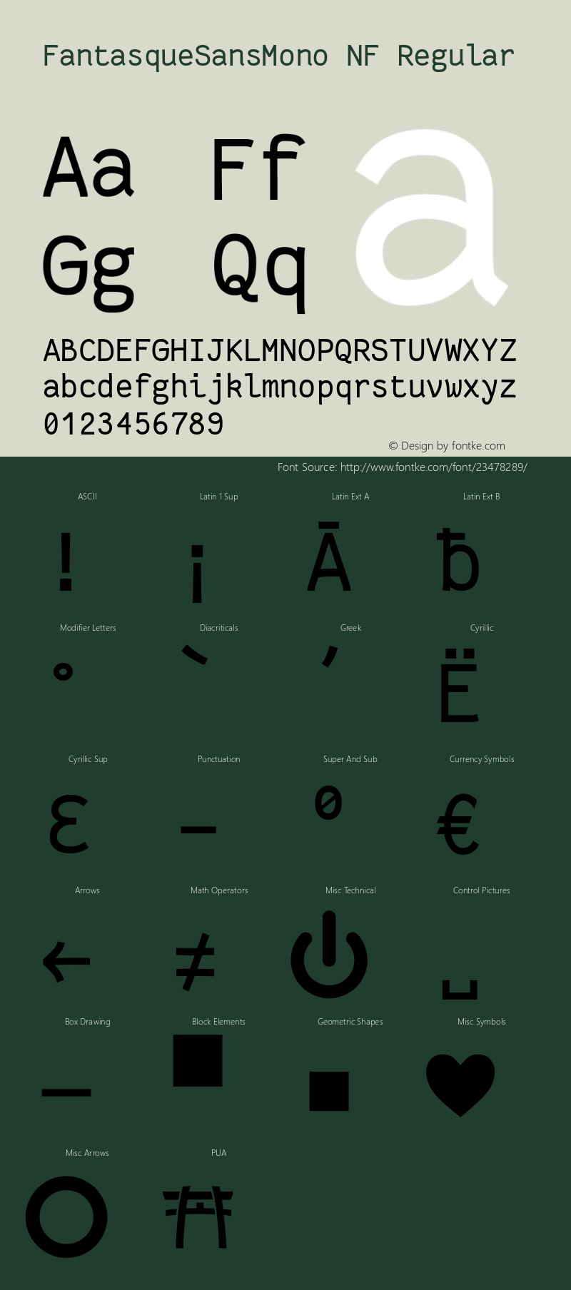 Fantasque Sans Mono Regular Nerd Font Complete Windows Compatible Version 1.7.1 ; ttfautohint (v1.4.1.16-c0b8)图片样张