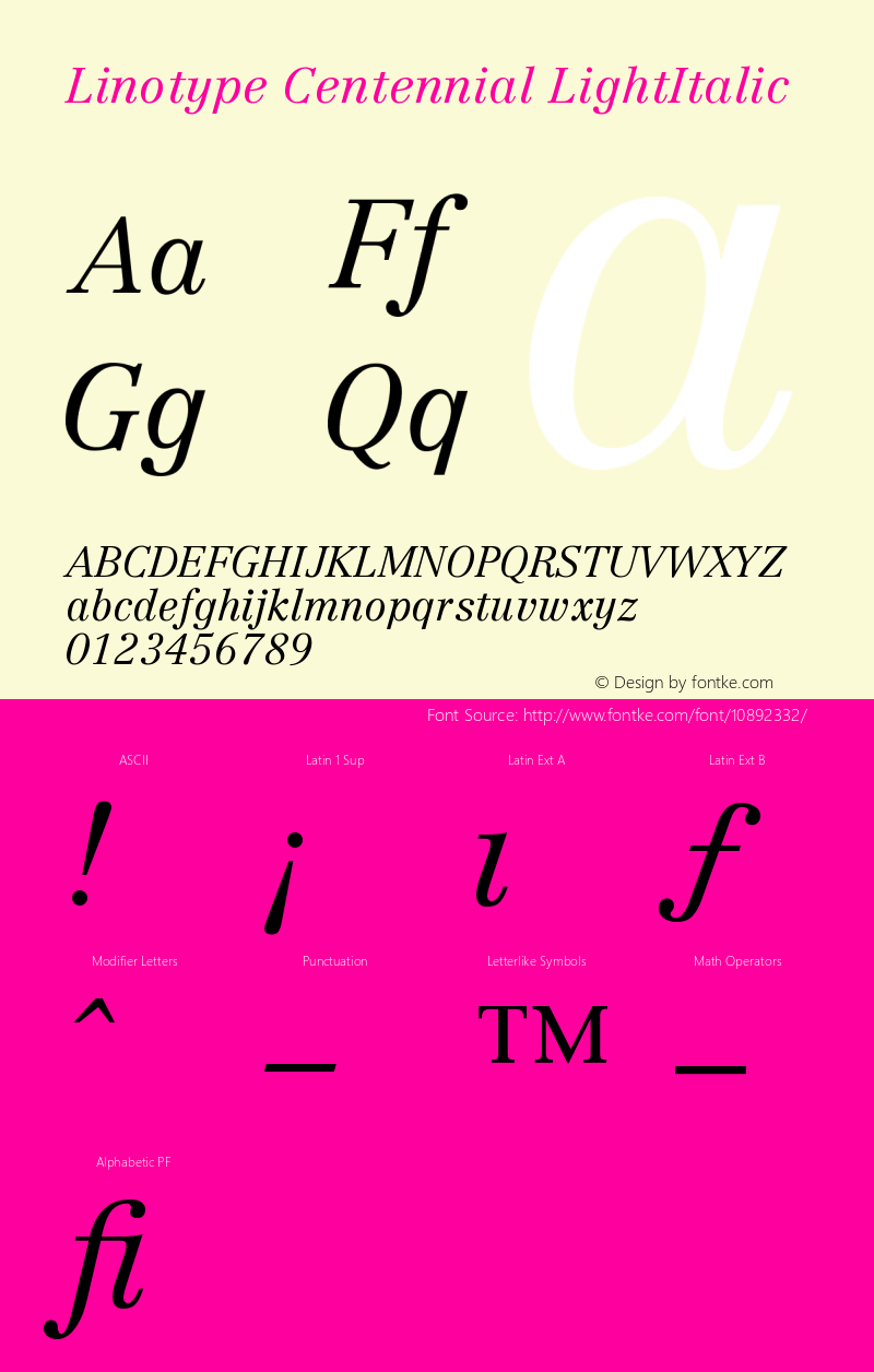 Linotype Centennial LightItalic Version 001.101图片样张