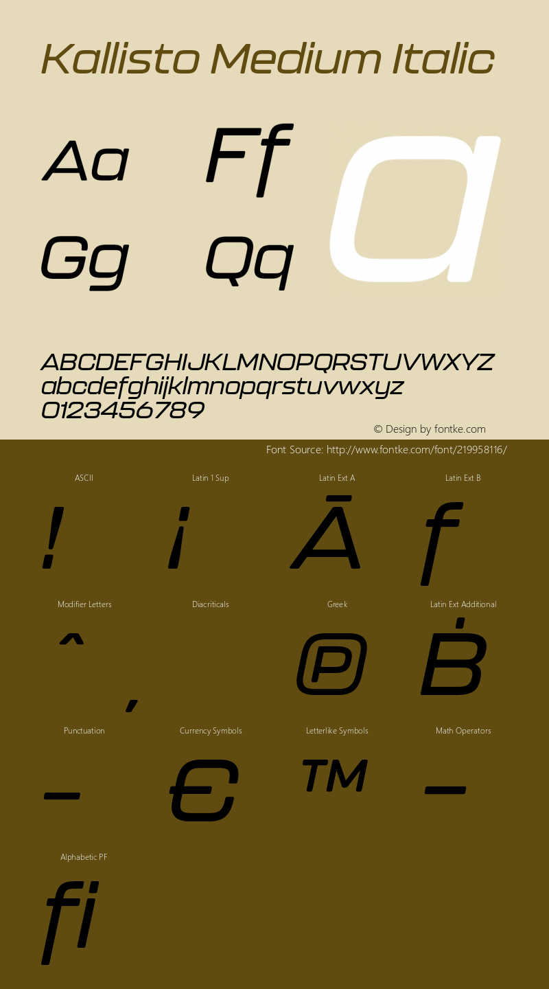 Kallisto Medium Italic Version 1.000;PS 001.000;hotconv 1.0.88;makeotf.lib2.5.64775图片样张