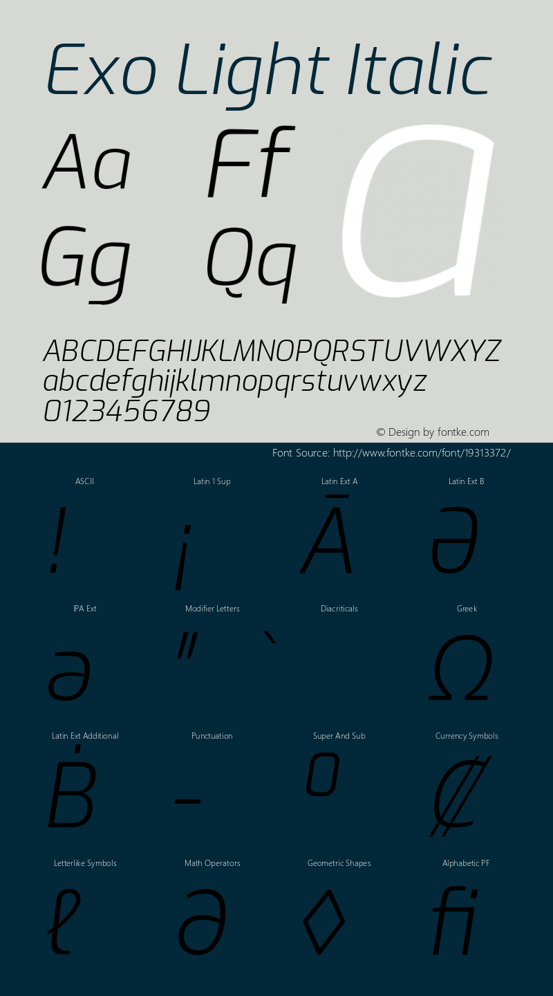 Exo Light Italic Version 1.500; ttfautohint (v1.6)图片样张