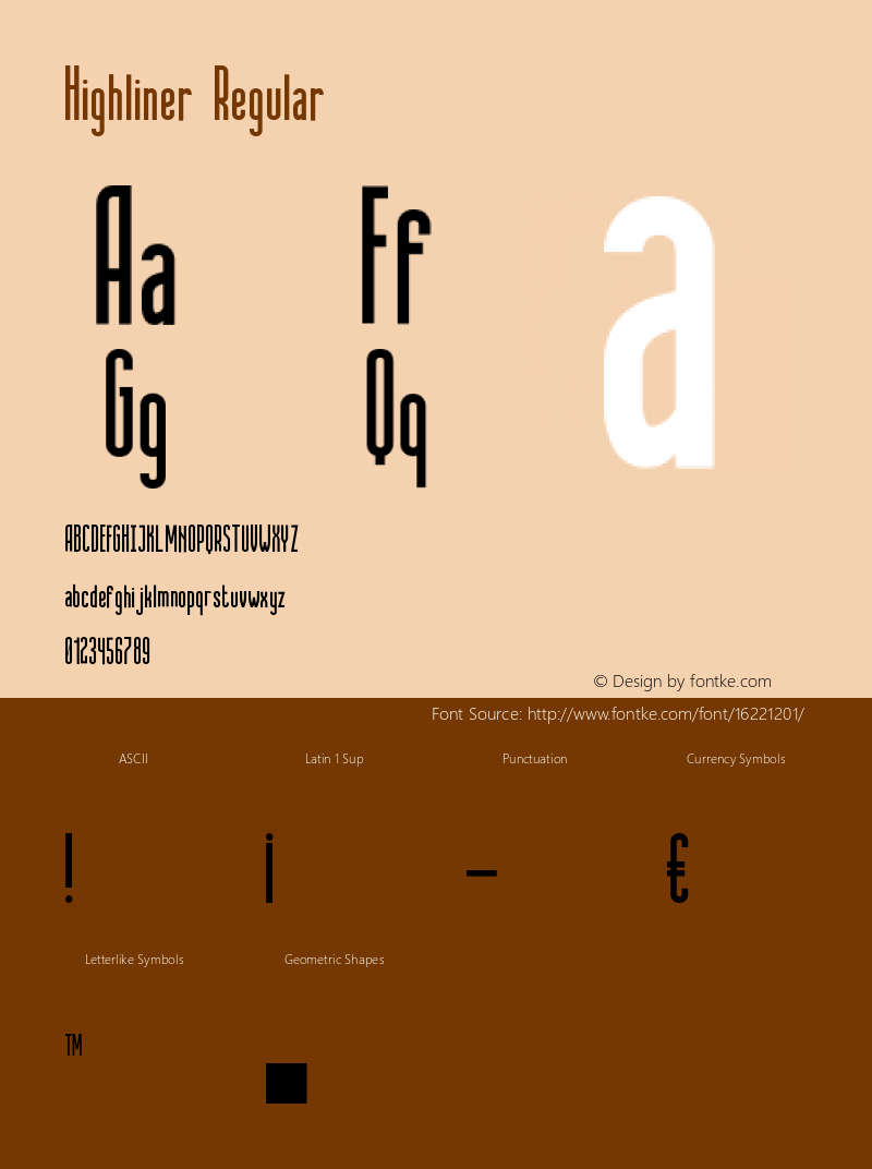 Highliner Regular Version 1.00 November 8, 2015, initial release图片样张