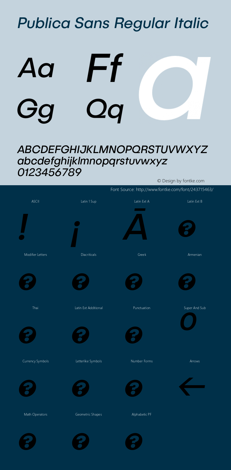 Publica Sans Regular Italic Version 1.000 (2016-04-26) | FøM Fix图片样张