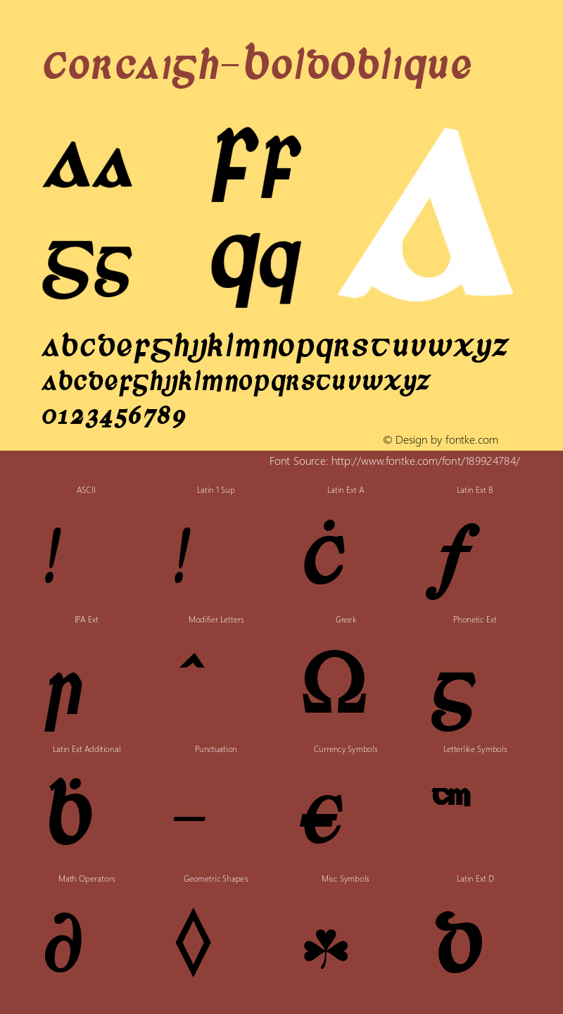 ☞Corcaigh-BoldOblique Version 3.000;com.myfonts.easy.everson.corcaigh.bold-oblique.wfkit2.version.3pgv图片样张