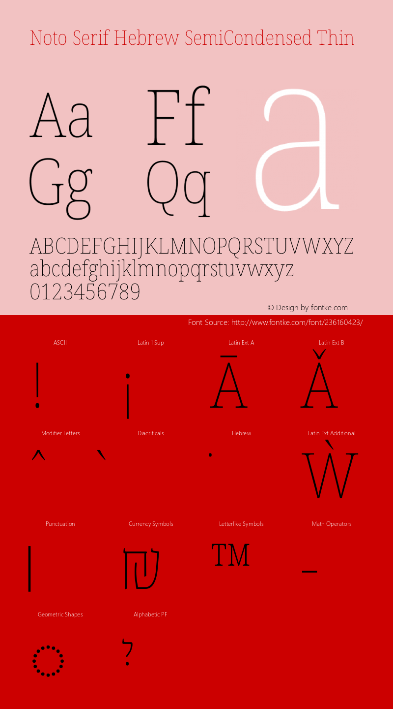 Noto Serif Hebrew SemiCondensed Thin Version 2.003图片样张