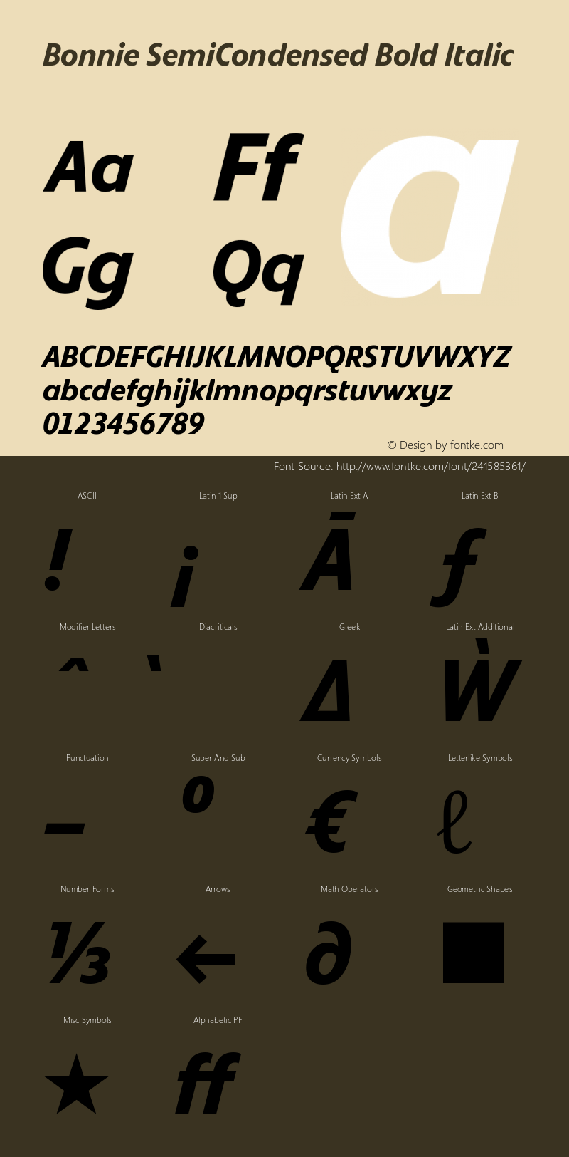 Bonnie SemiCondensed Bold Italic Version 1.400图片样张