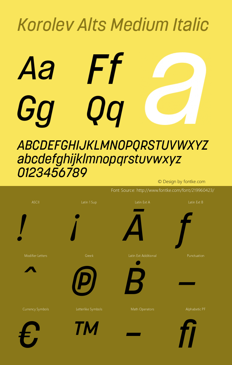 Korolev Alternates Medium Italic Version 8.000;FEAKit 1.0图片样张