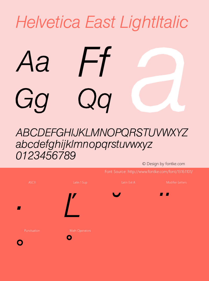 Helvetica East LightItalic Version 001.000图片样张