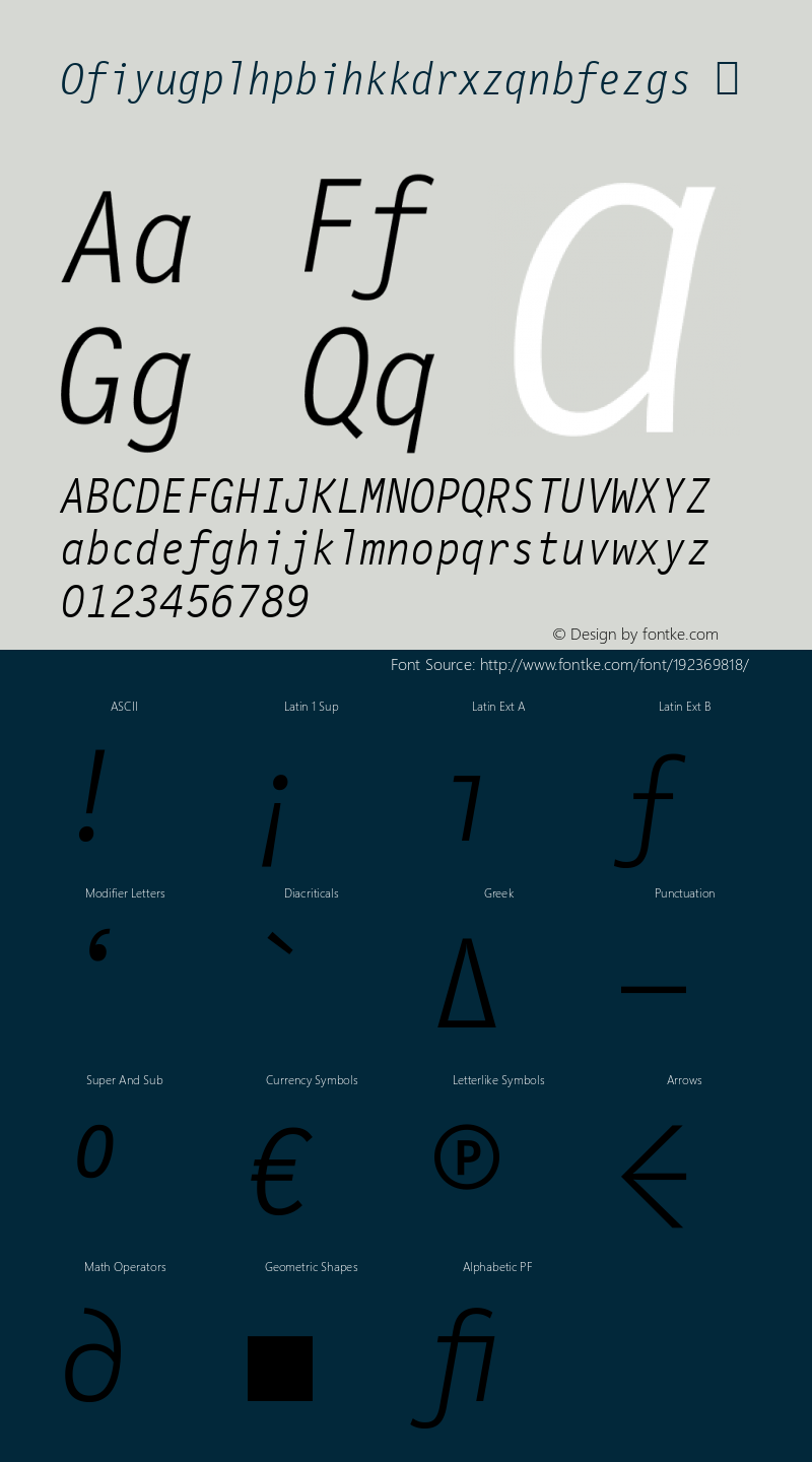 ☞Ofiyugplhpbihkkdrxzqnbfezgs Version 7.504; 2012; Build 1020;com.myfonts.easy.fontfont.letter-gothic-mono.ot-light-it.wfkit2.version.4fSJ图片样张