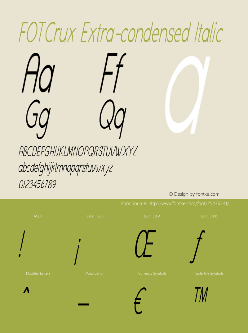 FOTCrux-ExtracondensedItalic Version 1.000图片样张