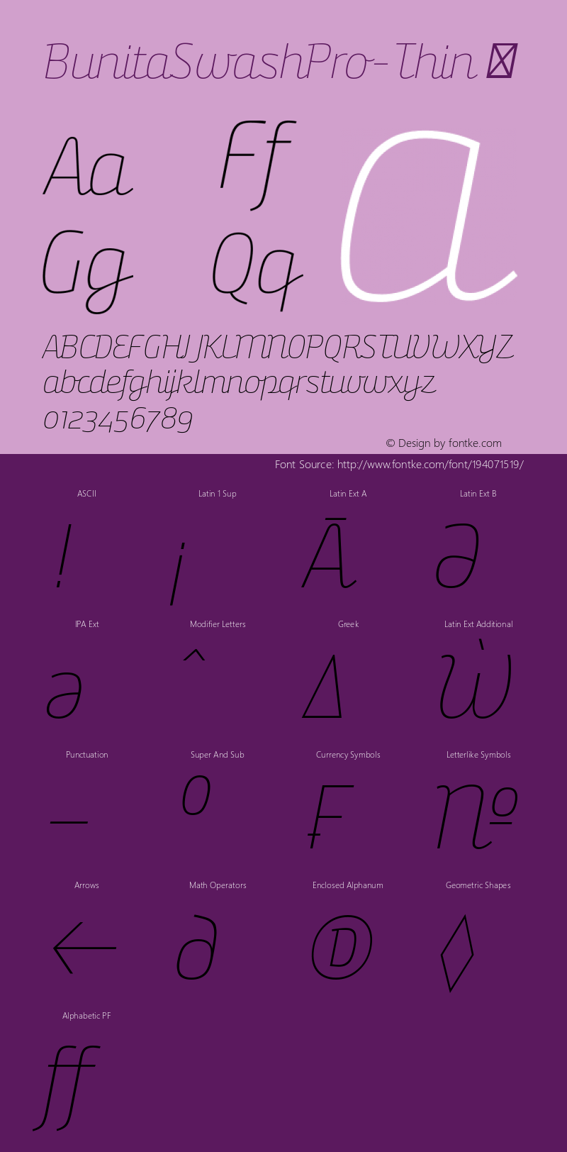 ☞BunitaSwashPro-Thin Version 1.138;com.myfonts.easy.buntype.bunita-swash.thin-old.wfkit2.version.4t9z图片样张