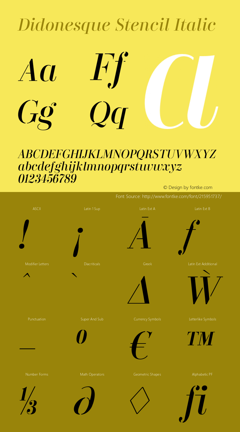 Didonesque Stencil Italic Version 1.000;PS 001.000;hotconv 1.0.88;makeotf.lib2.5.64775图片样张