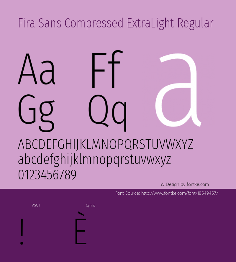 Fira Sans Compressed ExtraLight Regular Version 4.203;PS 004.203;hotconv 1.0.88;makeotf.lib2.5.64775; ttfautohint (v1.4.1)图片样张