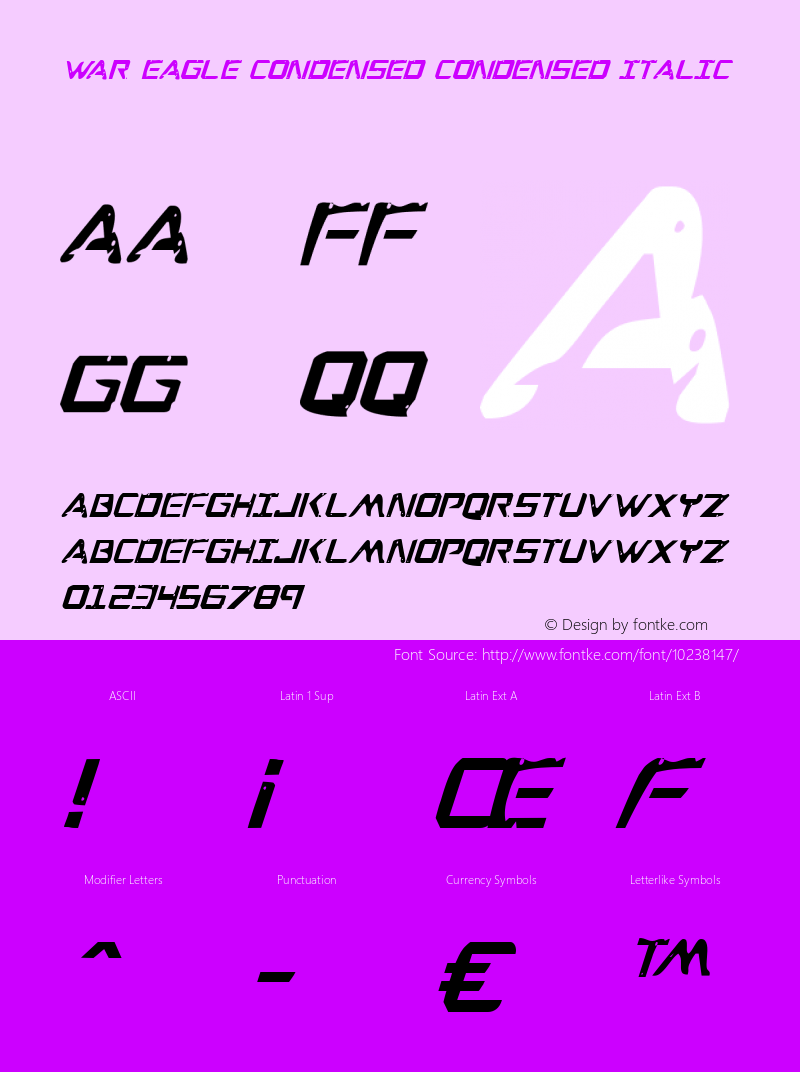 War Eagle Condensed Condensed Italic 001.000图片样张