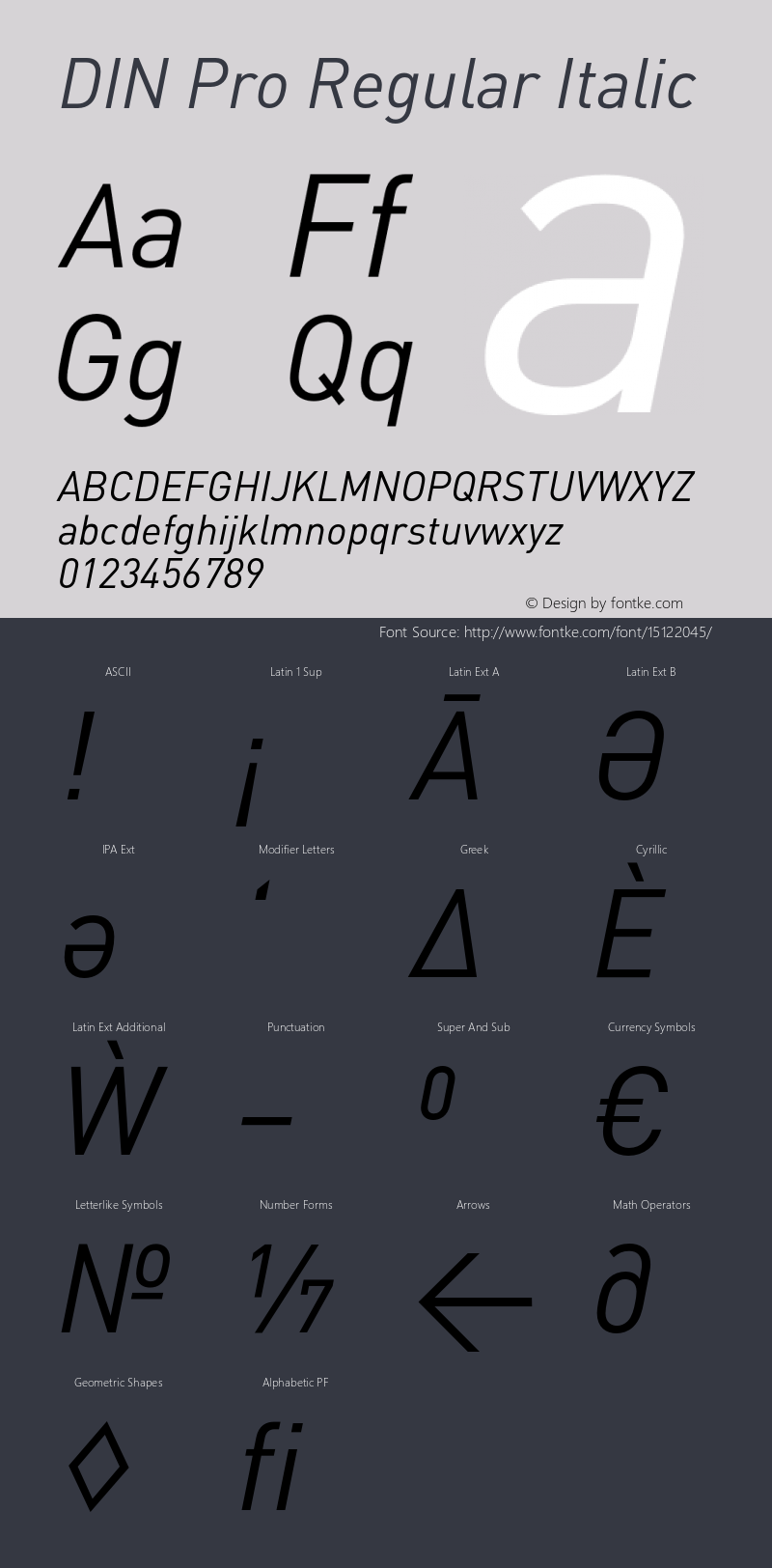 DIN Pro Regular Italic Version 7.504; 2005; Build 1020图片样张