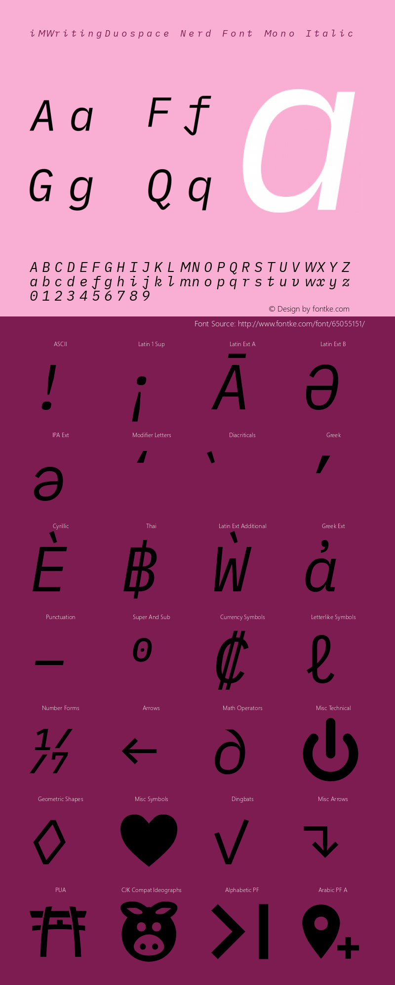 iM Writing Duospace Italic Nerd Font Complete Mono Version 1.005图片样张