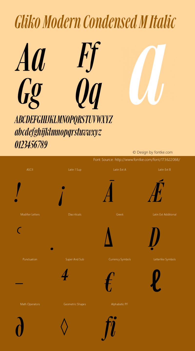 Gliko Modern Condensed M Italic Version 2.000;hotconv 1.0.109;makeotfexe 2.5.65596图片样张