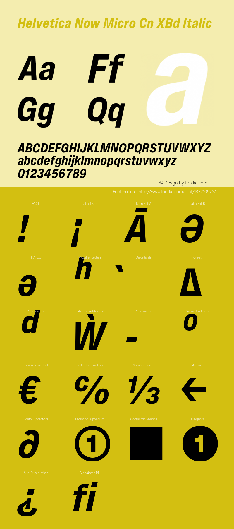 Helvetica Now Micro Cn XBd It Version 2.00图片样张