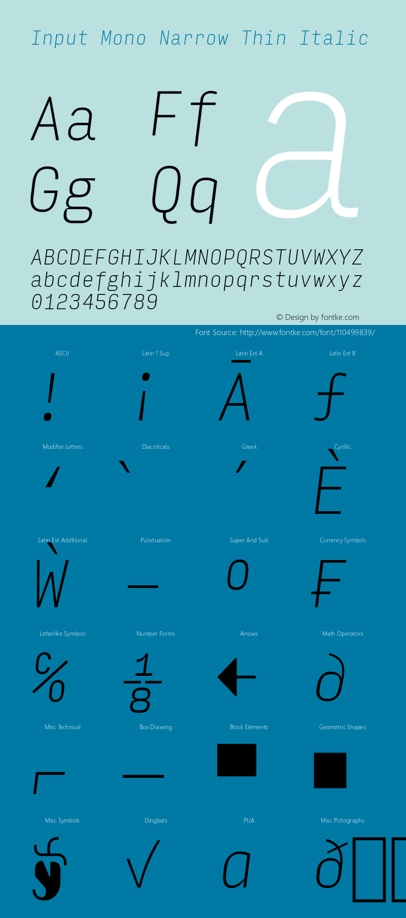 InputMonoNarrow ThinIta Version 0.000;PS 0.0;hotconv 1.0.72;makeotf.lib2.5.5900; ttfautohint (v0.9)图片样张