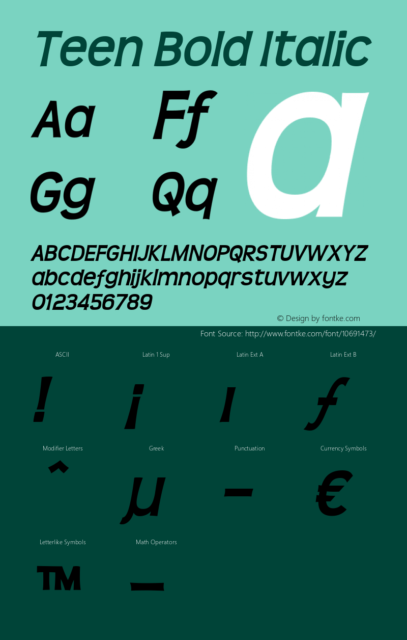 Teen Bold Italic OTF 4.000;PS 001.001;Core 1.0.29图片样张