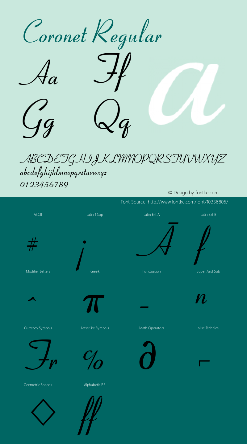 Coronet Regular Version 1.04; extended图片样张