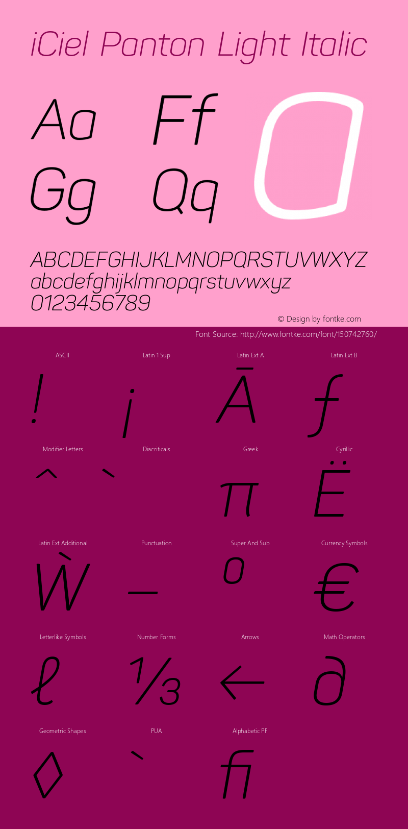 iCielPanton-LightItalic Version 1.00 February 7, 2015, initial release图片样张