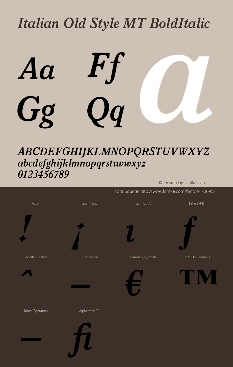 Italian Old Style MT Bold Italic Version 001.000图片样张