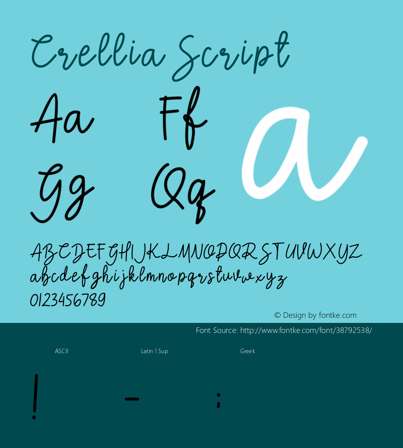 Crellia Script Version 1.00;September 27, 2019;FontCreator 11.5.0.2422 64-bit图片样张