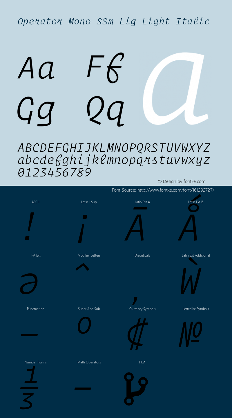 Operator Mono SSm Lig Light Italic Version 1.200图片样张