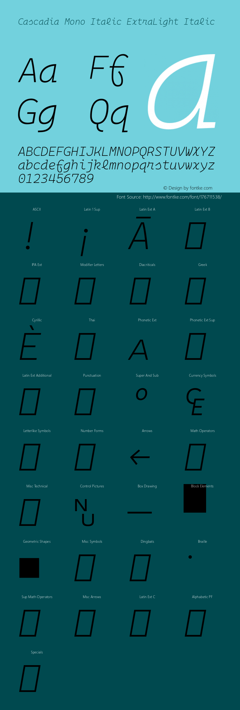 Cascadia Mono Italic ExtraLight Italic Version 2105.024图片样张