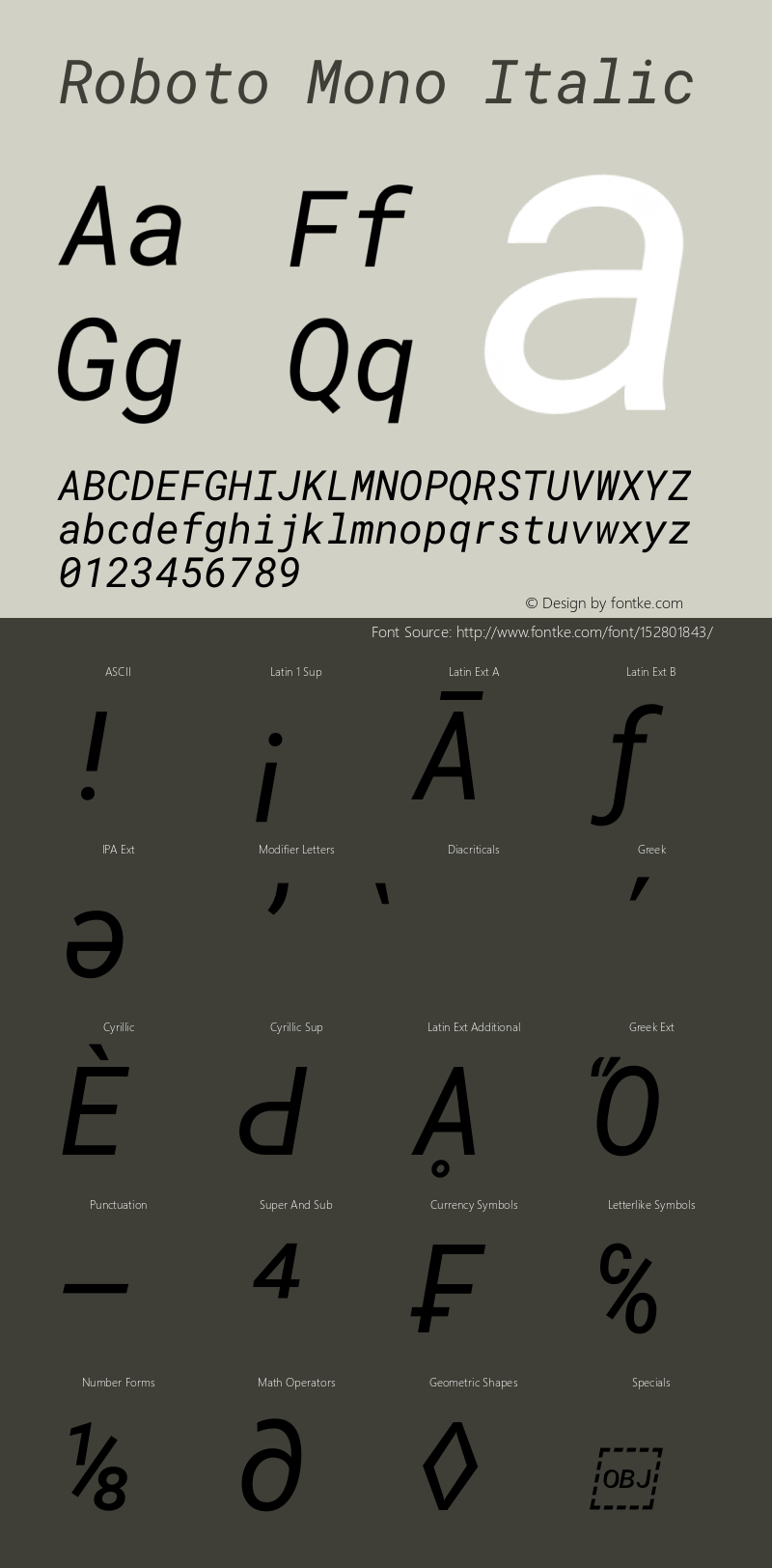 Roboto Mono Italic Version 3.000图片样张