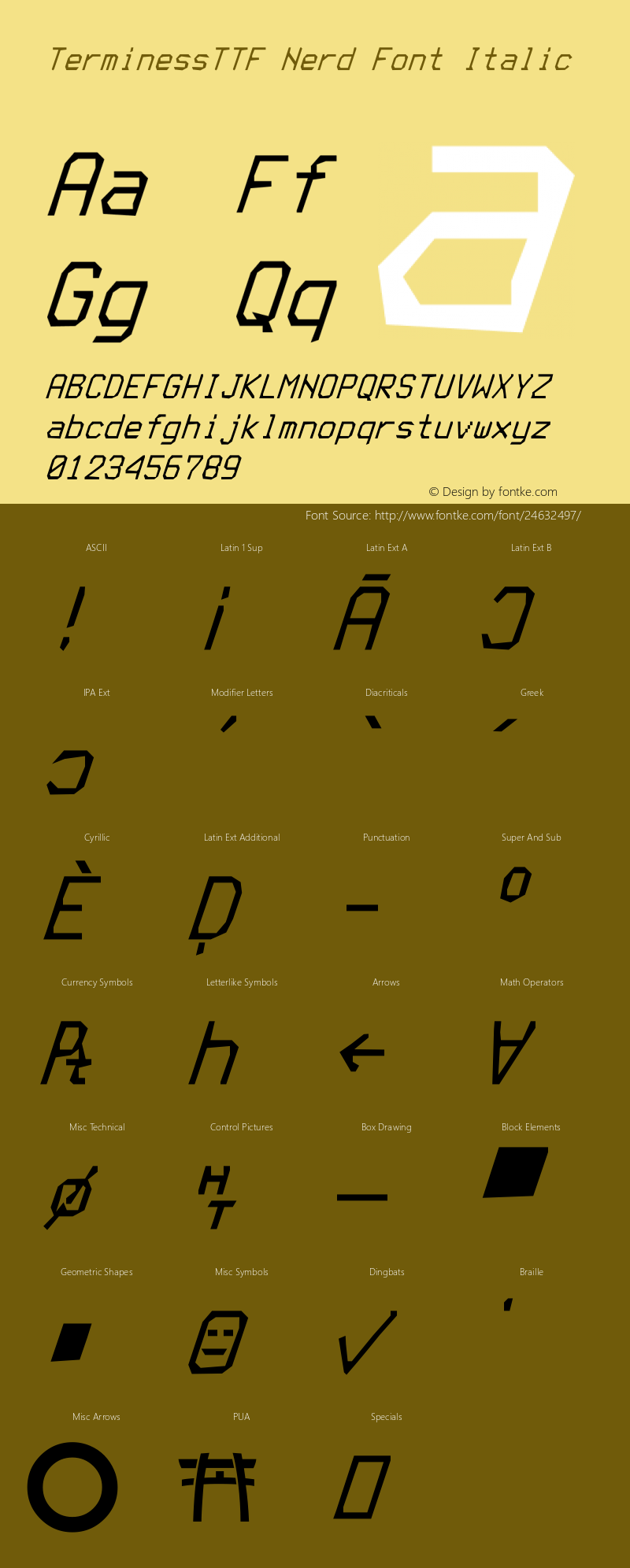 Terminess (TTF) Italic Nerd Font Complete Version 4.40.1;Nerd Fonts 1.图片样张