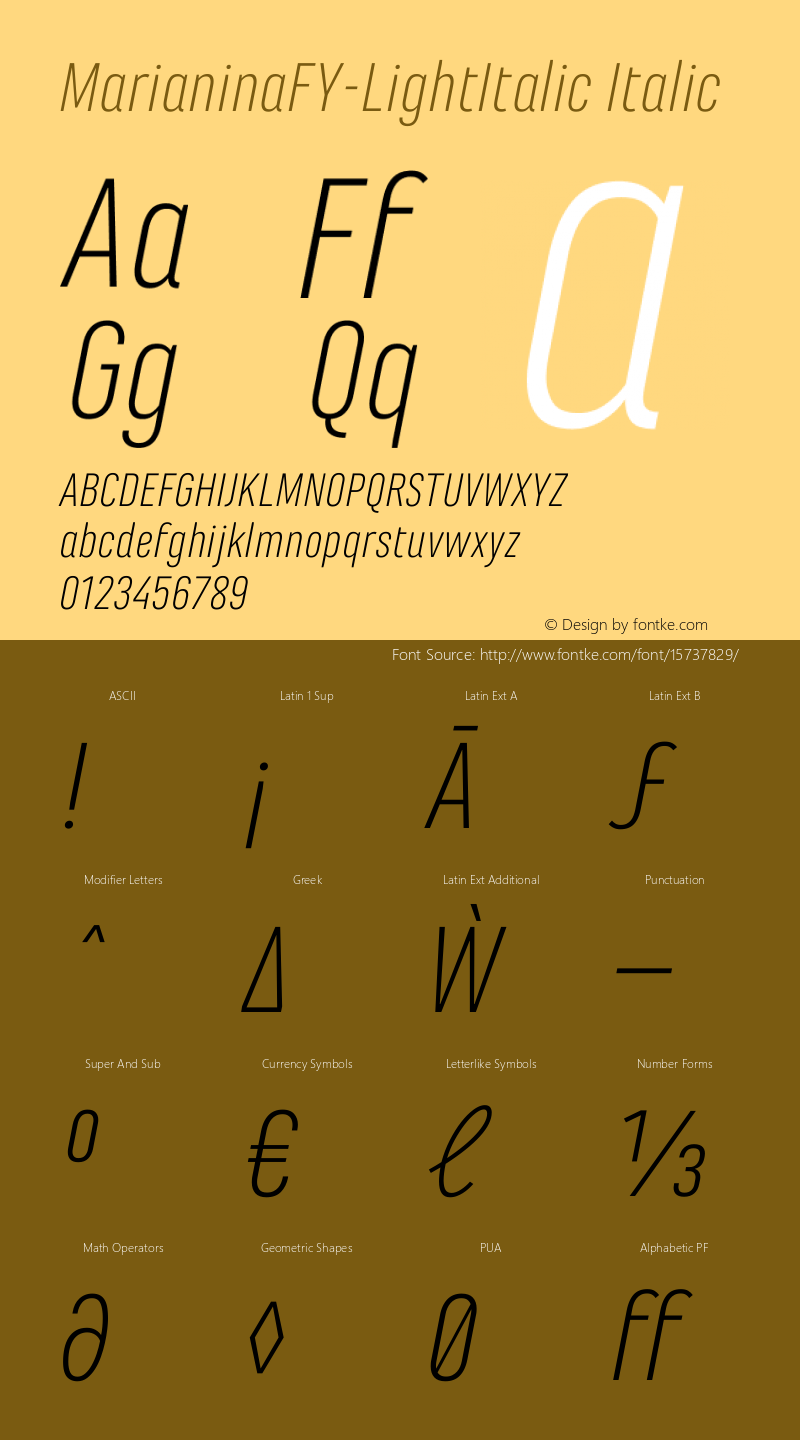 MarianinaFY-LightItalic Italic Version 1.000图片样张