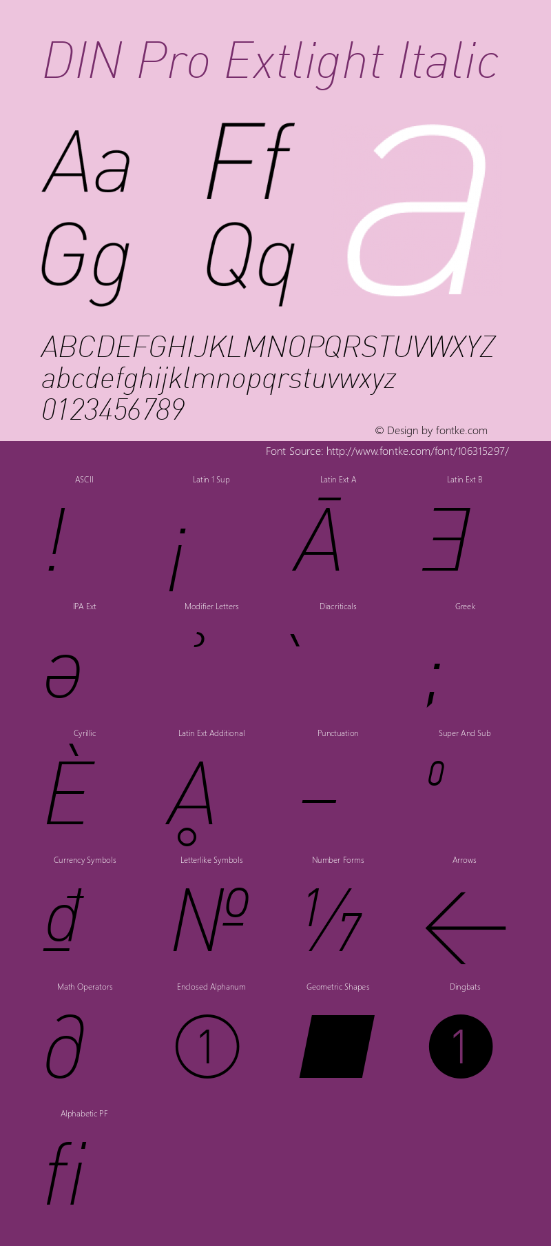 DIN Pro Extlight Italic Version 7.601, build 1030, FoPs, FL 5.04图片样张
