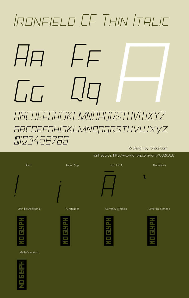 Ironfield CF Thin Italic Version 1.000;PS 001.000;hotconv 1.0.70;makeotf.lib2.5.58329图片样张