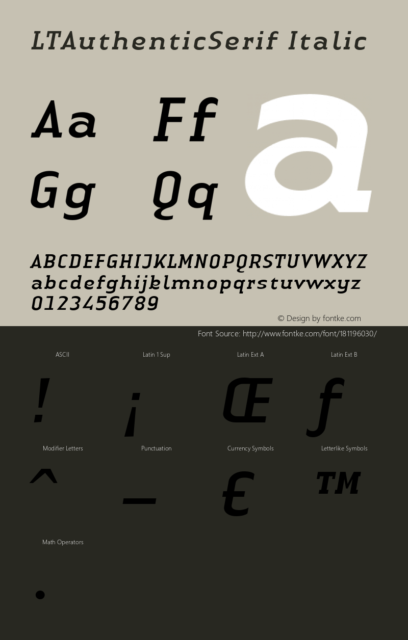 Linotype Authentic Serif Italic Version 1.0; 2000; initial release图片样张