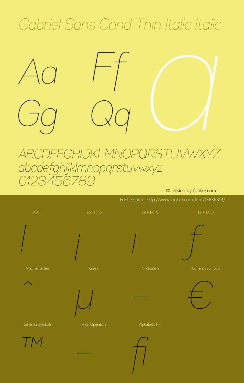 Gabriel Sans Cond Thin Italic Italic Version 1.000图片样张