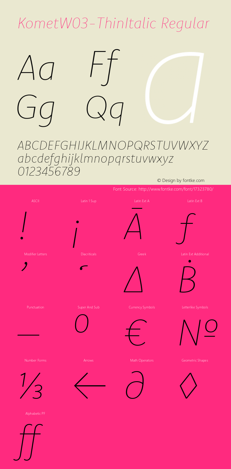 KometW03-ThinItalic Regular Version 1.30图片样张