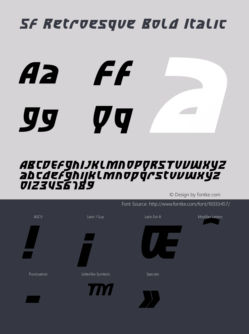 SF Retroesque Bold Italic ver 1.0; 1999. Freeware for non-commercial use.图片样张