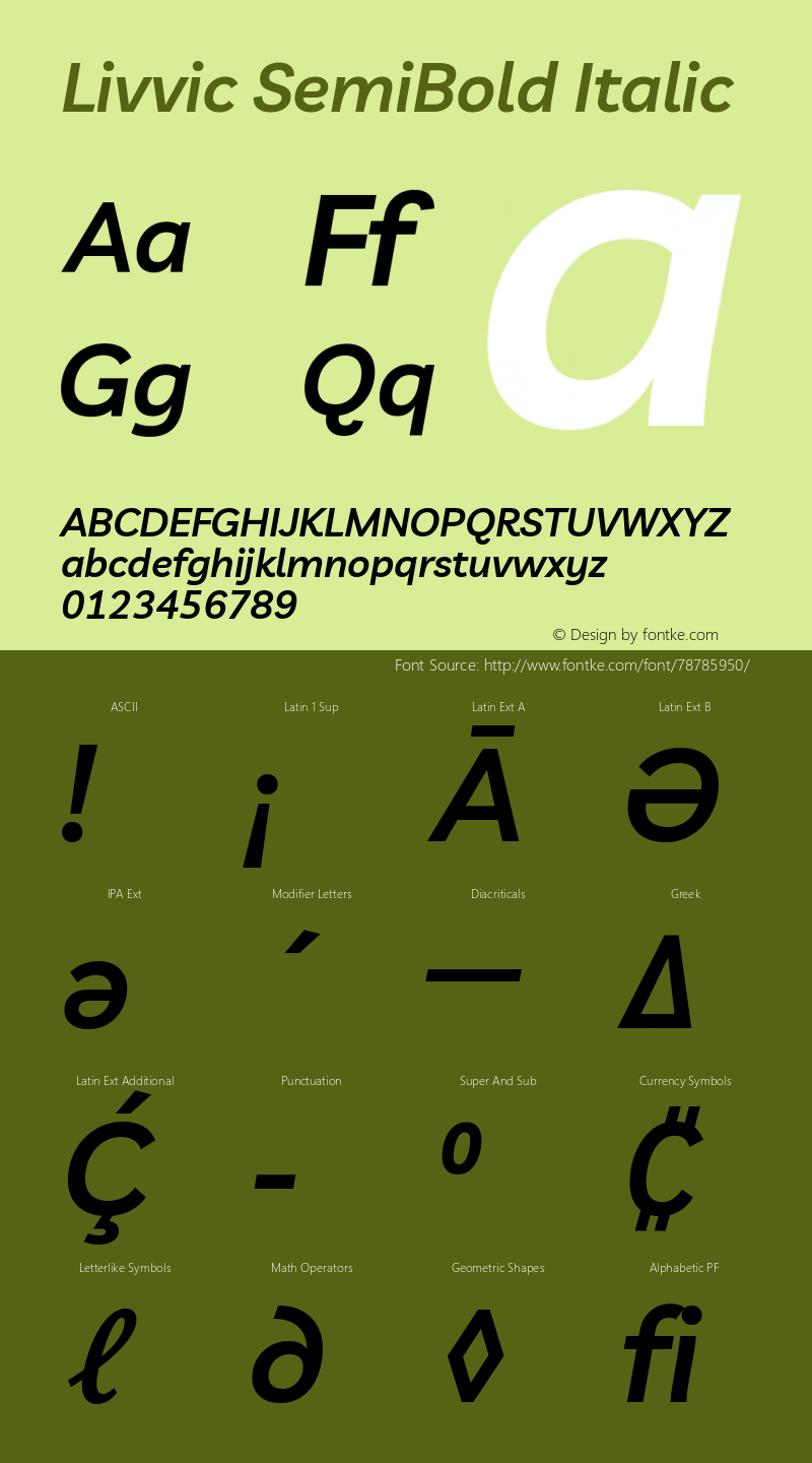 Livvic SemiBold Italic Version 1.000; ttfautohint (v1.8.2)图片样张