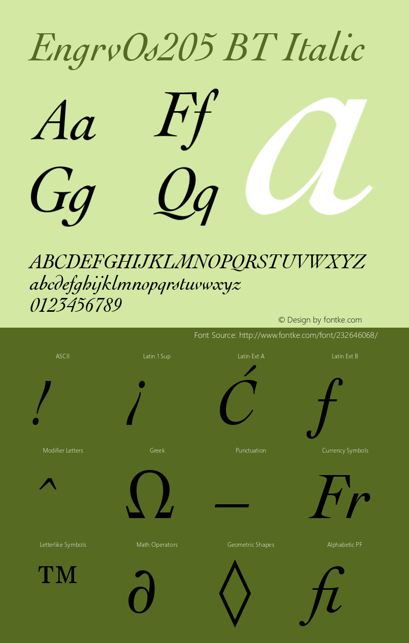 EngrvOs205 BT Italic Version 1.01 emb4-OT图片样张