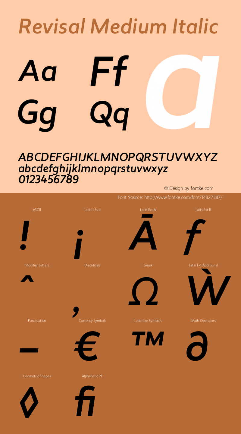 Revisal Medium Italic Version 1.000; Fonts for Free; vk.com/fontsforfree图片样张