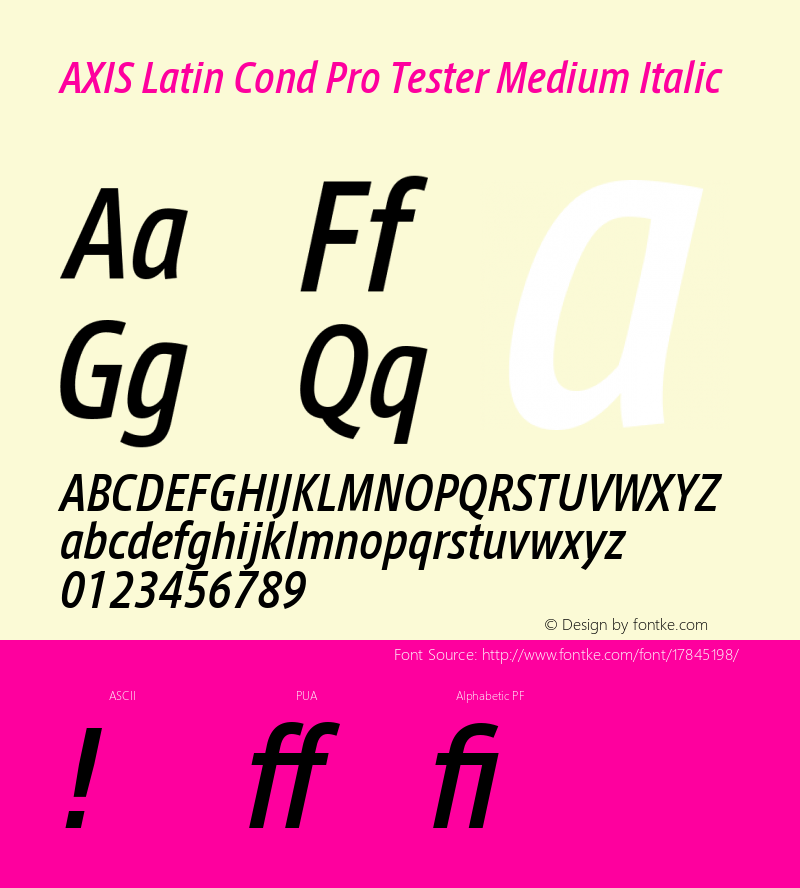 AXIS Latin Cond Pro Tester Medium Italic Version 1.101;PS 1.000;Core 1.0.38;makeotf.lib1.6.5960; TT 0.93图片样张