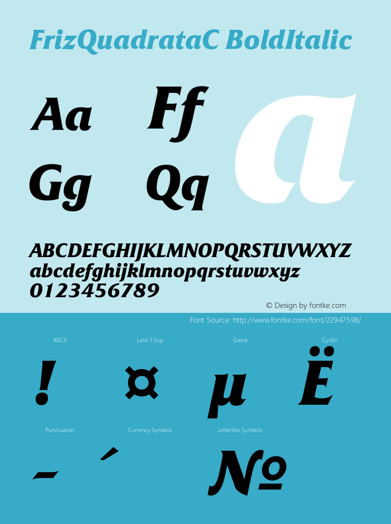 FrizQuadrataC Bold Italic Version 001.000图片样张