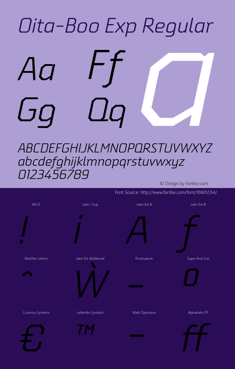 Oita-Boo Exp Regular Version 1.000;com.myfonts.easy.insigne.oita.expanded-book-italic.wfkit2.version.4b5d图片样张