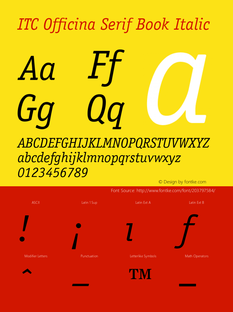 ITC Officina Serif Book Italic Converter: Windows Type 1 Installer V1.0d.￿Font: V1.0图片样张