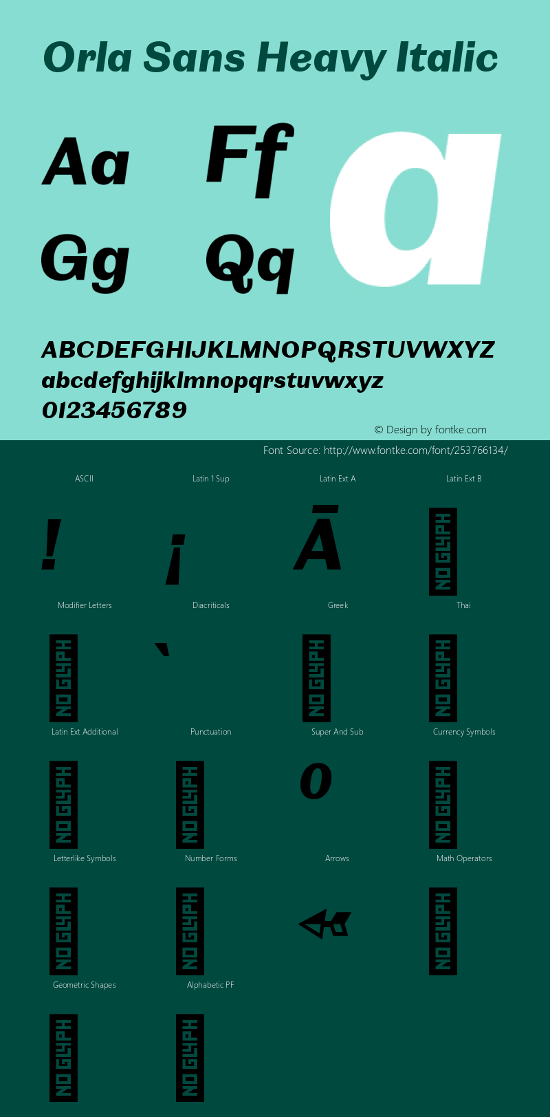 Orla Sans Heavy Italic Version 1.000;hotconv 1.0.109;makeotfexe 2.5.65596图片样张