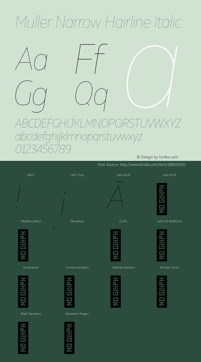 Muller Narrow Hairline Italic Version 1.000;PS 001.000;hotconv 1.0.88;makeotf.lib2.5.64775图片样张