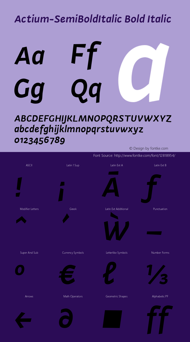 Actium-SemiBoldItalic Bold Italic Version 1.002图片样张